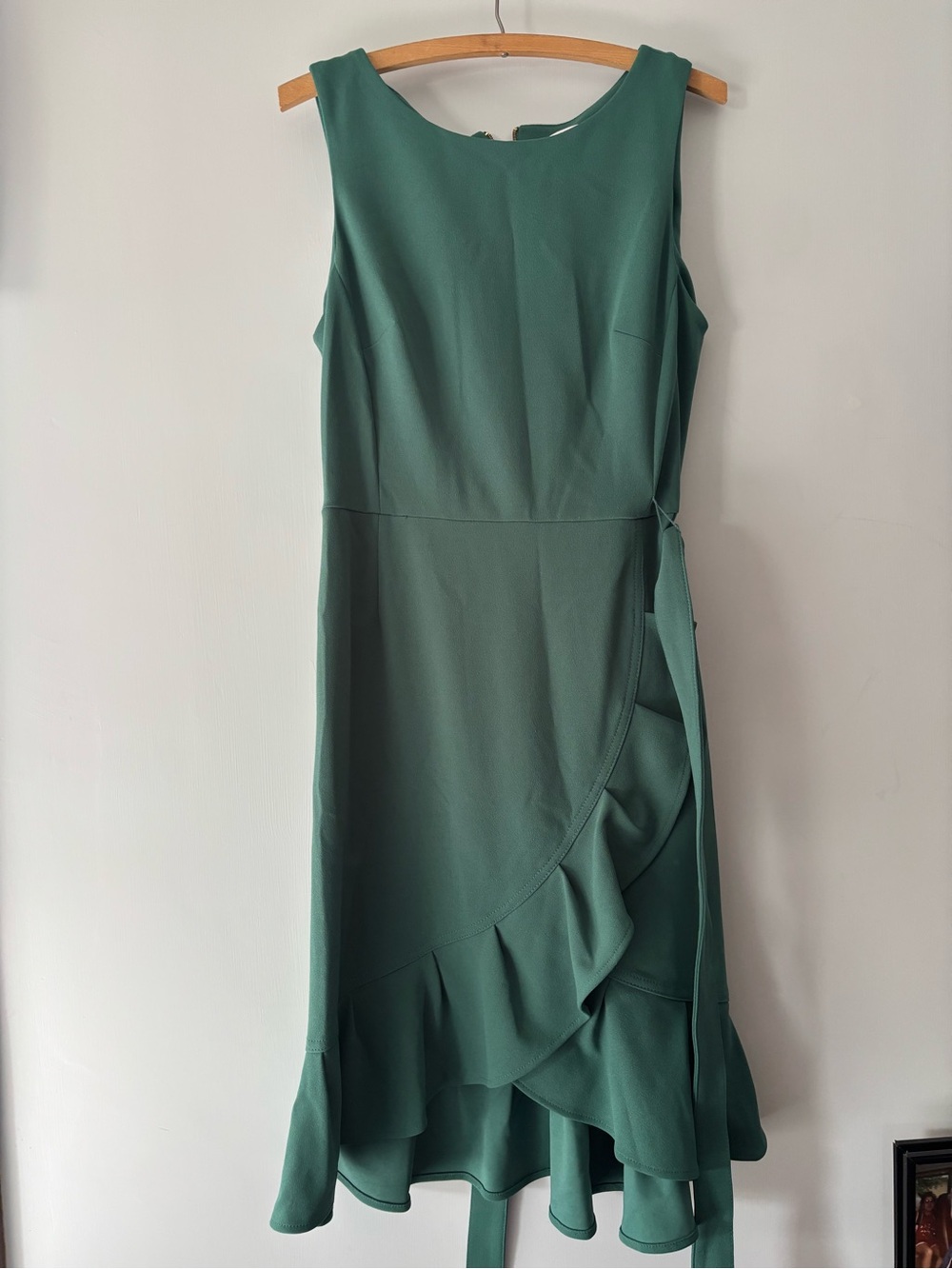 Calvin Klein Sleeveless Ruffle-Trim Midi Dress in Deep Green